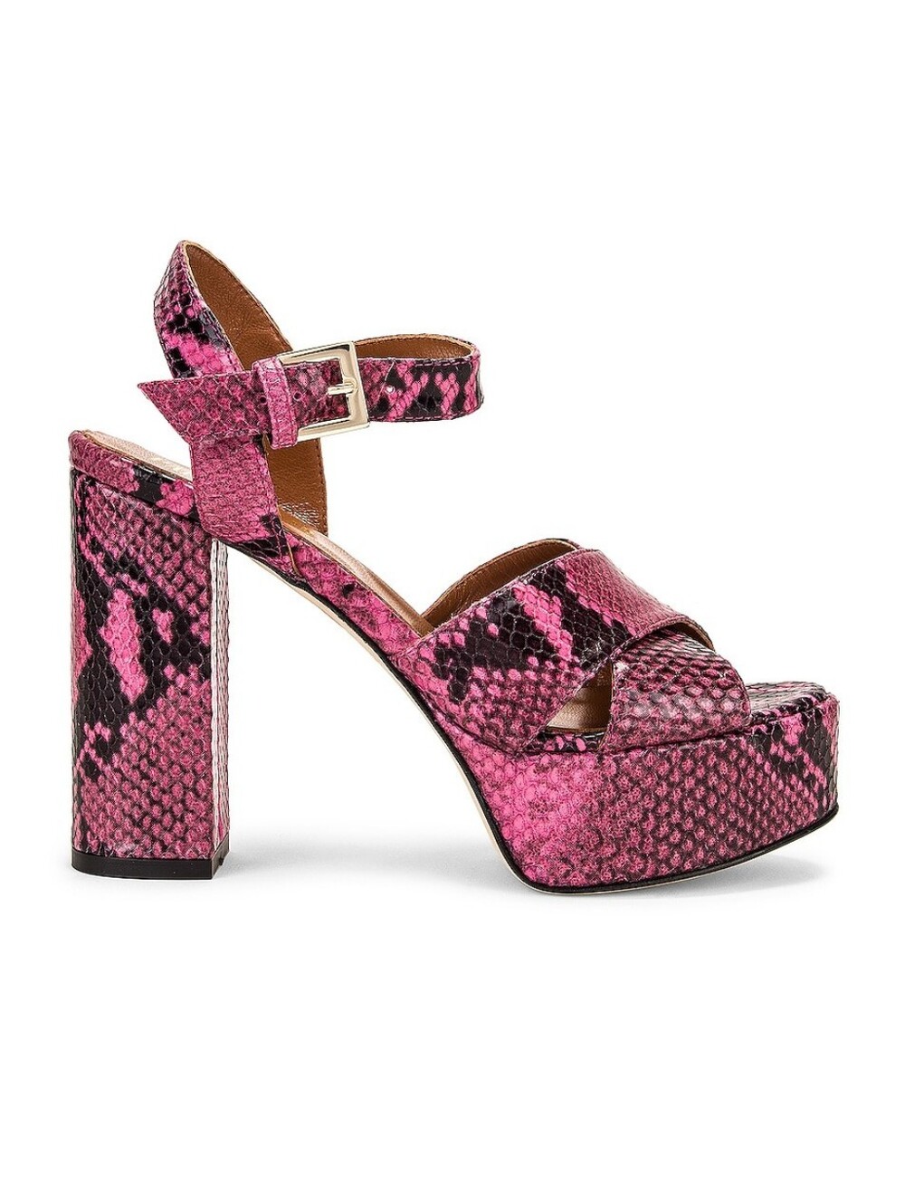 Paris Texas Python Print Platform Sandals in Fuchsia, Size EU38/ US8